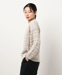 CASA FLINE◆カーディガン(薄手)/FREE/コットン/BEG/無地/1183207066 CASA FLINE - 透かし編みラウンドニットカーディガン (ホワイト