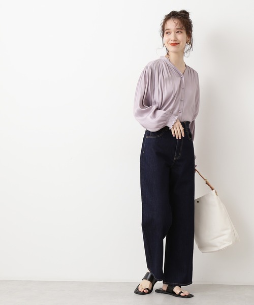 N.（N. Natural Beauty Basic）（エヌエヌナチュラルビューティーベーシック）の「◆サテンシャーリングスリーブブラウス（シャツ/ブラウス・レディース・オレンジ/オフホワイト/ラベンダー・MEDIUM）」の6枚目の写真