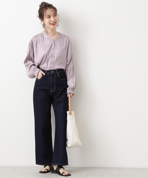 N.（N. Natural Beauty Basic）（エヌエヌナチュラルビューティーベーシック）の「◆サテンシャーリングスリーブブラウス（シャツ/ブラウス・レディース・オレンジ/オフホワイト/ラベンダー・MEDIUM）」の5枚目の写真