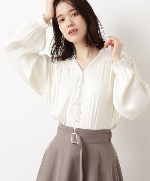 N.（N. Natural Beauty Basic）（エヌエヌナチュラルビューティーベーシック）の「◆サテンシャーリングスリーブブラウス（シャツ/ブラウス・レディース・オレンジ/オフホワイト/ラベンダー・MEDIUM）」の13枚目の写真