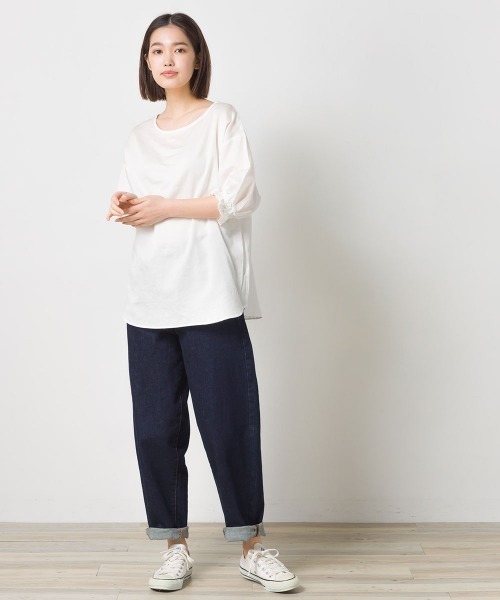 OMNES Another Edition（オムネス アナザーエディション）の「製品洗い綿サテン ボリューム袖2wayプルオーバーシャツ（シャツ/ブラウス・レディース・ホワイト/ブラウン系その他・FREE）」の18枚目の写真