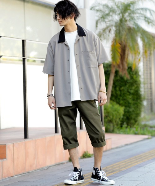 ADMIX/ATELIER SAB MEN（アドミックスアトリエサブメン）の「梨地 ジョーゼット ジャージ 配色カラー オーバーサイズ 半袖 ボウリングシャツ（シャツ/ブラウス・メンズ・ブラック/ブルーグレー/グレイッシュベージュ・48/50）」の5枚目の写真