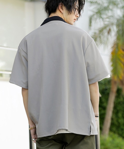 ADMIX/ATELIER SAB MEN（アドミックスアトリエサブメン）の「梨地 ジョーゼット ジャージ 配色カラー オーバーサイズ 半袖 ボウリングシャツ（シャツ/ブラウス・メンズ・ブラック/ブルーグレー/グレイッシュベージュ・48/50）」の4枚目の写真