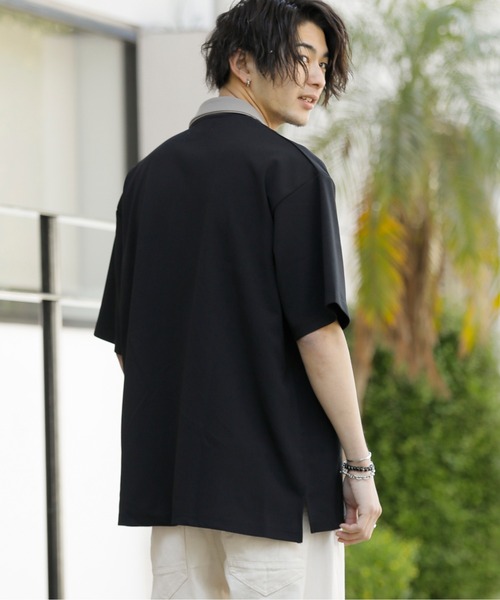 ADMIX/ATELIER SAB MEN（アドミックスアトリエサブメン）の「梨地 ジョーゼット ジャージ 配色カラー オーバーサイズ 半袖 ボウリングシャツ（シャツ/ブラウス・メンズ・ブラック/ブルーグレー/グレイッシュベージュ・48/50）」の7枚目の写真