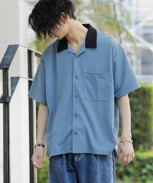 ADMIX/ATELIER SAB MEN（アドミックスアトリエサブメン）の「梨地 ジョーゼット ジャージ 配色カラー オーバーサイズ 半袖 ボウリングシャツ（シャツ/ブラウス・メンズ・ブラック/ブルーグレー/グレイッシュベージュ・48/50）」の22枚目の写真