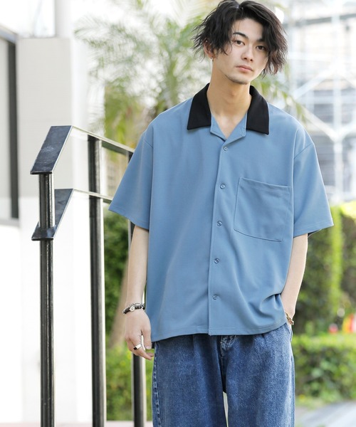 ADMIX/ATELIER SAB MEN（アドミックスアトリエサブメン）の「梨地 ジョーゼット ジャージ 配色カラー オーバーサイズ 半袖 ボウリングシャツ（シャツ/ブラウス・メンズ・ブラック/ブルーグレー/グレイッシュベージュ・48/50）」の21枚目の写真