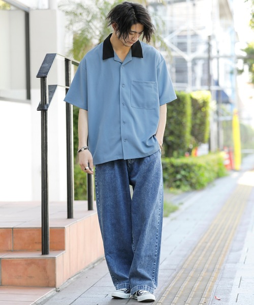 ADMIX/ATELIER SAB MEN（アドミックスアトリエサブメン）の「梨地 ジョーゼット ジャージ 配色カラー オーバーサイズ 半袖 ボウリングシャツ（シャツ/ブラウス・メンズ・ブラック/ブルーグレー/グレイッシュベージュ・48/50）」の20枚目の写真