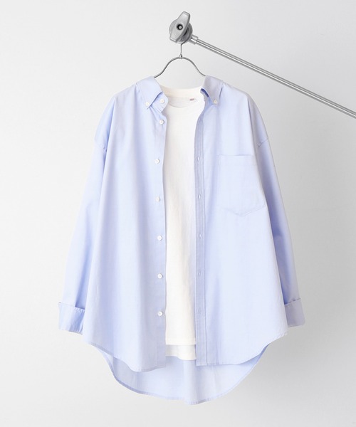 JOURNAL STANDARD relume（ジャーナルスタンダード　レリューム）の「ビッグシルエット ボタンダウンストライプシャツ（シャツ/ブラウス・メンズ・ネイビー/サックスブルー/ブルー/ブルー系その他・MEDIUM/LARGE）」の3枚目の写真