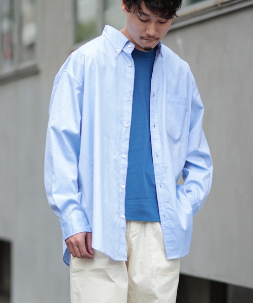 JOURNAL STANDARD relume（ジャーナルスタンダード　レリューム）の「ビッグシルエット ボタンダウンストライプシャツ（シャツ/ブラウス・メンズ・ネイビー/サックスブルー/ブルー/ブルー系その他・MEDIUM/LARGE）」の9枚目の写真