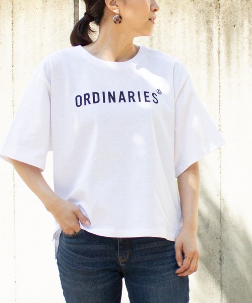 ALL ORDINARIES(オールオーディナリーズ)の「ORDINARIESロゴオーバーTシャツ(Tシャツ/カットソー・レディース・ホワイト/ベージュ/オリーブ/ブラック・M/XS/L)」の2枚目の写真