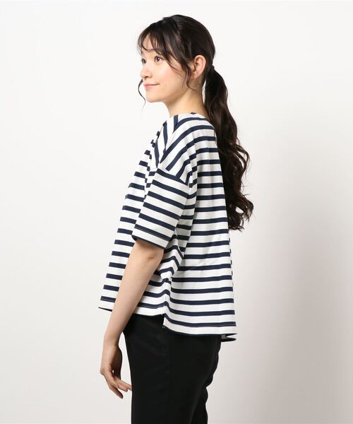 Samansa Mos2 blue（サマンサモスモスブルー）の「ボーダーバスクTee（Tシャツ/カットソー・レディース・ネイビー/イエロー/グレー/オフホワイト/サックスブルー・ﾌﾘ-）」の7枚目の写真
