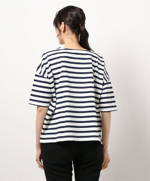 Samansa Mos2 blue（サマンサモスモスブルー）の「ボーダーバスクTee（Tシャツ/カットソー・レディース・ネイビー/イエロー/グレー/オフホワイト/サックスブルー・ﾌﾘ-）」の6枚目の写真