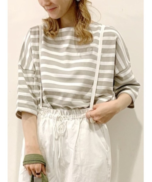 Samansa Mos2 blue（サマンサモスモスブルー）の「ボーダーバスクTee（Tシャツ/カットソー・レディース・ネイビー/イエロー/グレー/オフホワイト/サックスブルー・ﾌﾘ-）」の3枚目の写真