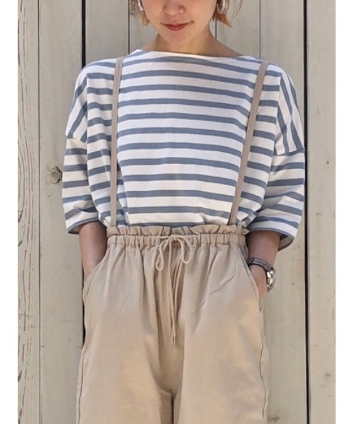 Samansa Mos2 blue（サマンサモスモスブルー）の「ボーダーバスクTee（Tシャツ/カットソー・レディース・ネイビー/イエロー/グレー/オフホワイト/サックスブルー・ﾌﾘ-）」の5枚目の写真