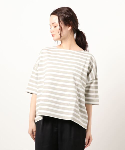 Samansa Mos2 blue（サマンサモスモスブルー）の「ボーダーバスクTee（Tシャツ/カットソー・レディース・ネイビー/イエロー/グレー/オフホワイト/サックスブルー・ﾌﾘ-）」の8枚目の写真