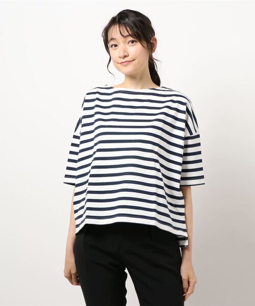Samansa Mos2 blue（サマンサモスモスブルー）の「ボーダーバスクTee（Tシャツ/カットソー・レディース・ネイビー/イエロー/グレー/オフホワイト/サックスブルー・ﾌﾘ-）」の10枚目の写真