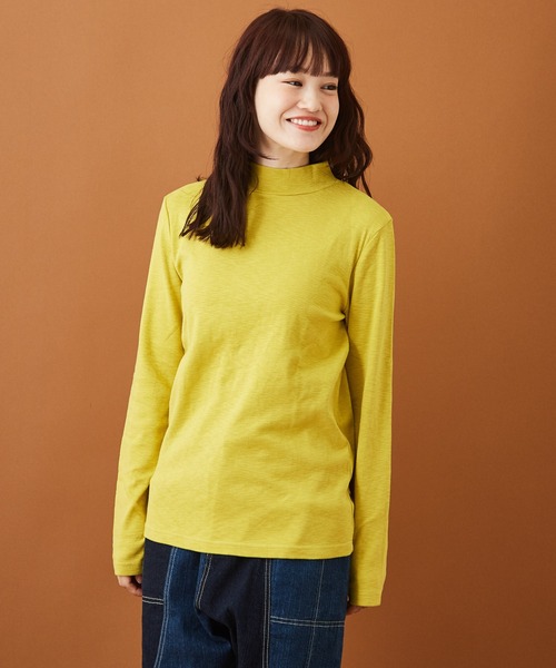 CUBE SUGAR（キューブシュガー）の「ショートスラブフライス 無地 長袖 ハイネック（Tシャツ/カットソー・レディース・ホワイト/ブラック/カーキ/イエロー/トップグレー/レンガ・M）」の5枚目の写真