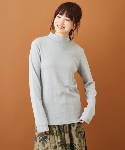 CUBE SUGAR（キューブシュガー）の「ショートスラブフライス 無地 長袖 ハイネック（Tシャツ/カットソー・レディース・ホワイト/ブラック/カーキ/イエロー/トップグレー/レンガ・M）」の4枚目の写真