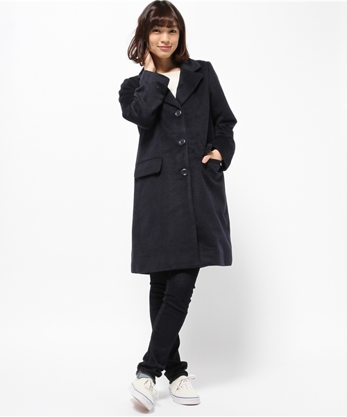 one after another NICE CLAUP（ワンアフターアナザーナイスクラップ）の「【ナイスクラップ】シャギーロングチェスターコート（チェスターコート・レディース・ネイビー/サックスブルー/ピンク系その他/チェック・MEDIUM/LARGE）」の2枚目の写真