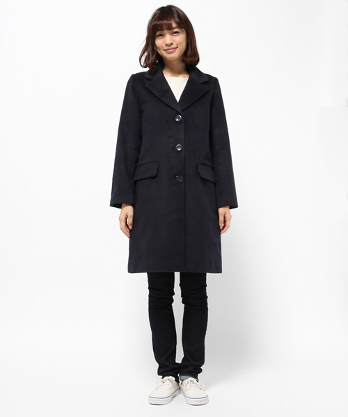 one after another NICE CLAUP（ワンアフターアナザーナイスクラップ）の「【ナイスクラップ】シャギーロングチェスターコート（チェスターコート・レディース・ネイビー/サックスブルー/ピンク系その他/チェック・MEDIUM/LARGE）」の5枚目の写真