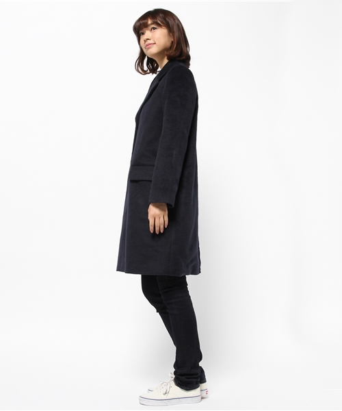 one after another NICE CLAUP（ワンアフターアナザーナイスクラップ）の「【ナイスクラップ】シャギーロングチェスターコート（チェスターコート・レディース・ネイビー/サックスブルー/ピンク系その他/チェック・MEDIUM/LARGE）」の6枚目の写真