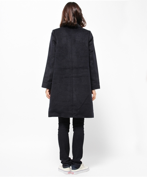 one after another NICE CLAUP（ワンアフターアナザーナイスクラップ）の「【ナイスクラップ】シャギーロングチェスターコート（チェスターコート・レディース・ネイビー/サックスブルー/ピンク系その他/チェック・MEDIUM/LARGE）」の7枚目の写真