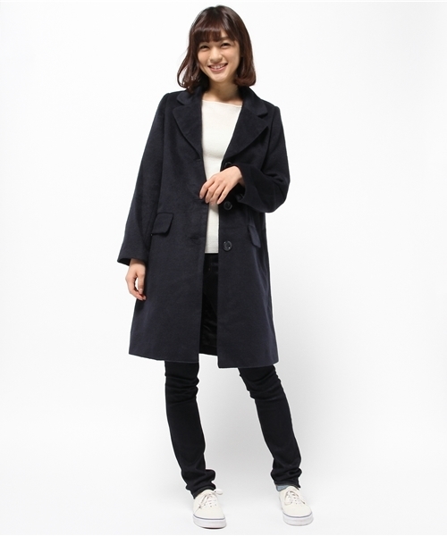 one after another NICE CLAUP（ワンアフターアナザーナイスクラップ）の「【ナイスクラップ】シャギーロングチェスターコート（チェスターコート・レディース・ネイビー/サックスブルー/ピンク系その他/チェック・MEDIUM/LARGE）」の8枚目の写真