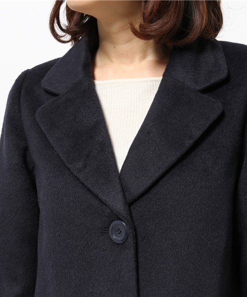 one after another NICE CLAUP（ワンアフターアナザーナイスクラップ）の「【ナイスクラップ】シャギーロングチェスターコート（チェスターコート・レディース・ネイビー/サックスブルー/ピンク系その他/チェック・MEDIUM/LARGE）」の9枚目の写真