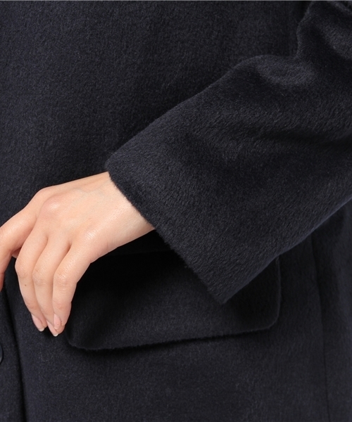 one after another NICE CLAUP（ワンアフターアナザーナイスクラップ）の「【ナイスクラップ】シャギーロングチェスターコート（チェスターコート・レディース・ネイビー/サックスブルー/ピンク系その他/チェック・MEDIUM/LARGE）」の10枚目の写真