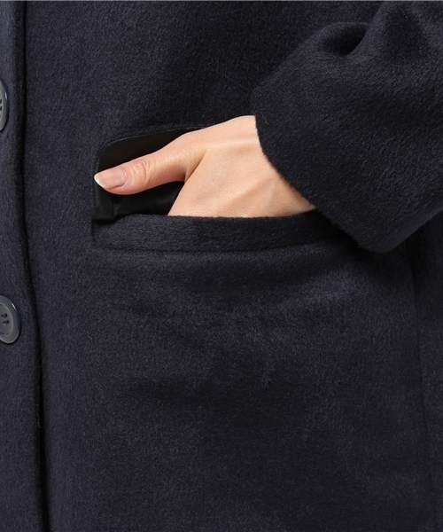 one after another NICE CLAUP（ワンアフターアナザーナイスクラップ）の「【ナイスクラップ】シャギーロングチェスターコート（チェスターコート・レディース・ネイビー/サックスブルー/ピンク系その他/チェック・MEDIUM/LARGE）」の11枚目の写真