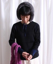 Lene | ギリシャコットン/バイカラークループルオーバー(ニット/セーター)