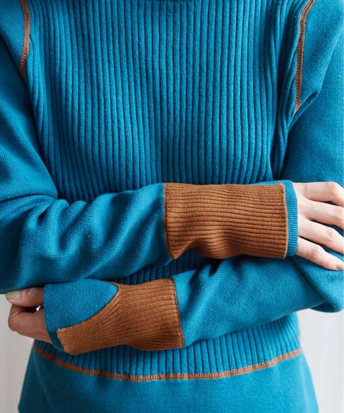Lene（レネ）の「ギリシャコットン/バイカラークループルオーバー（ニット/セーター・レディース・ブルー/キナリ/ブラック・FREE）」の6枚目の写真