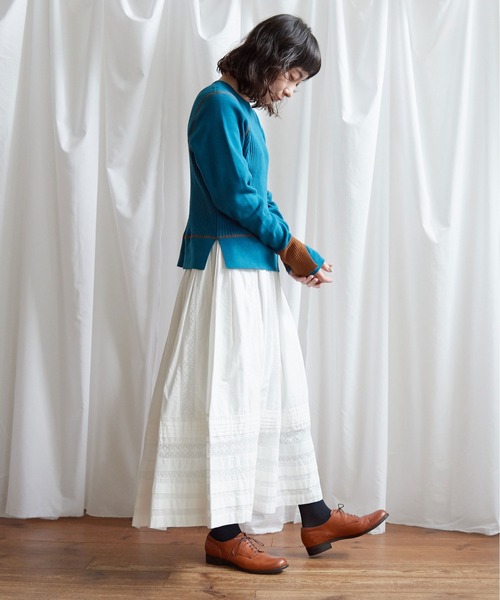 Lene（レネ）の「ギリシャコットン/バイカラークループルオーバー（ニット/セーター・レディース・ブルー/キナリ/ブラック・FREE）」の12枚目の写真