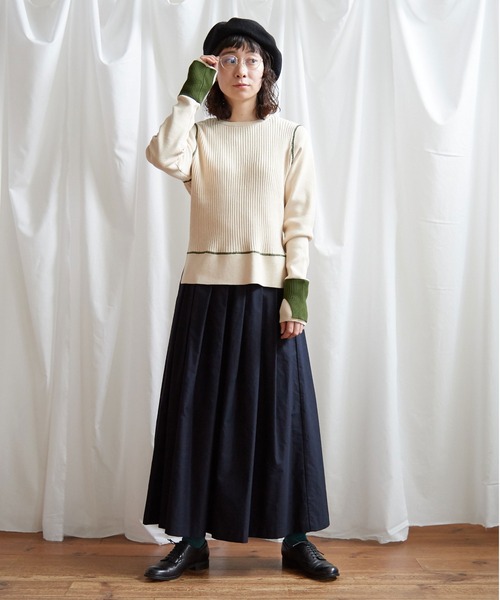 Lene（レネ）の「ギリシャコットン/バイカラークループルオーバー（ニット/セーター・レディース・ブルー/キナリ/ブラック・FREE）」の14枚目の写真