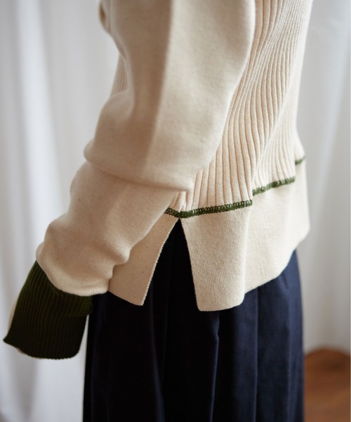 Lene（レネ）の「ギリシャコットン/バイカラークループルオーバー（ニット/セーター・レディース・ブルー/キナリ/ブラック・FREE）」の16枚目の写真