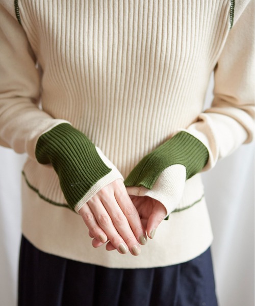 Lene（レネ）の「ギリシャコットン/バイカラークループルオーバー（ニット/セーター・レディース・ブルー/キナリ/ブラック・FREE）」の18枚目の写真