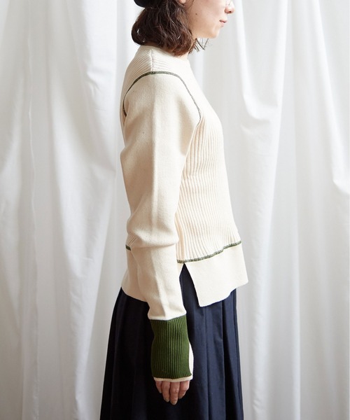 Lene（レネ）の「ギリシャコットン/バイカラークループルオーバー（ニット/セーター・レディース・ブルー/キナリ/ブラック・FREE）」の21枚目の写真