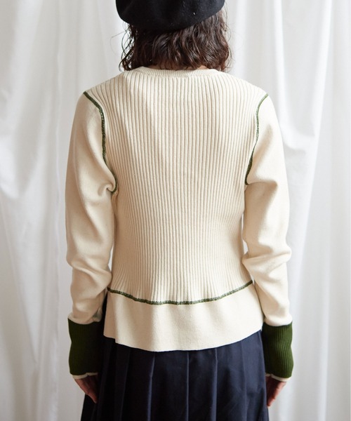 Lene（レネ）の「ギリシャコットン/バイカラークループルオーバー（ニット/セーター・レディース・ブルー/キナリ/ブラック・FREE）」の22枚目の写真