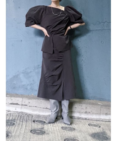 THROW by SLY（スローバイスライ）の「THROW SHIRRING DESIGN L/SK シャーリングデザイン ロングスカート（スカート・レディース・ライトブルー/グレー・1/0）」の5枚目の写真