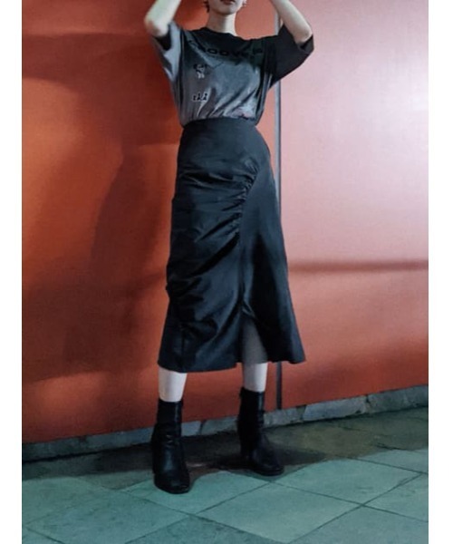 THROW by SLY（スローバイスライ）の「THROW SHIRRING DESIGN L/SK シャーリングデザイン ロングスカート（スカート・レディース・ライトブルー/グレー・1/0）」の3枚目の写真