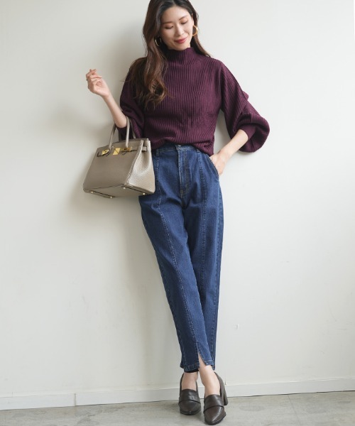 Futier land（フューティアランド）の「フロントスリットテーパードデニムパンツ（デニムパンツ・レディース・ブルー/ネイビー/インディゴブルー・SMALL/MEDIUM/LARGE/X-LARGE）」の4枚目の写真