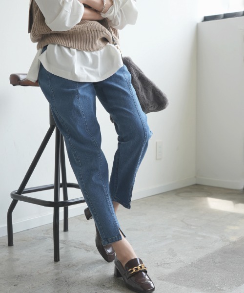 Futier land（フューティアランド）の「フロントスリットテーパードデニムパンツ（デニムパンツ・レディース・ブルー/ネイビー/インディゴブルー・SMALL/MEDIUM/LARGE/X-LARGE）」の14枚目の写真
