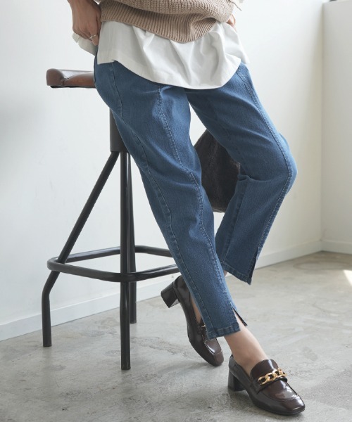 Futier land（フューティアランド）の「フロントスリットテーパードデニムパンツ（デニムパンツ・レディース・ブルー/ネイビー/インディゴブルー・SMALL/MEDIUM/LARGE/X-LARGE）」の10枚目の写真