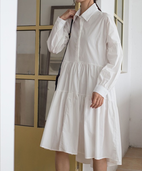 Bifrost（ビフレスト）の「ティアードシャツワンピース（シャツワンピース・レディース・ホワイト/ブラック・M/L）」の2枚目の写真