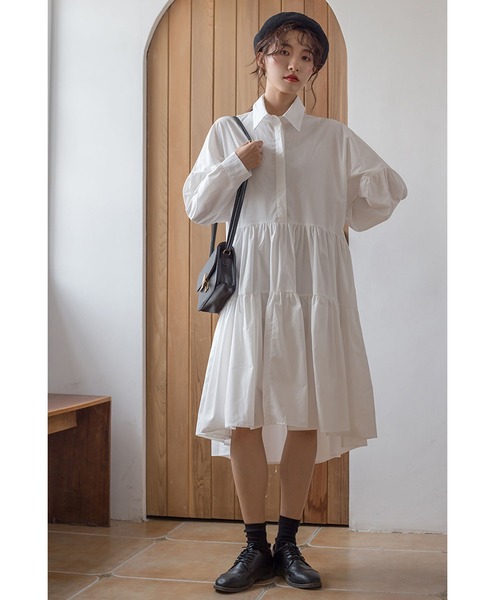 Bifrost（ビフレスト）の「ティアードシャツワンピース（シャツワンピース・レディース・ホワイト/ブラック・M/L）」の3枚目の写真