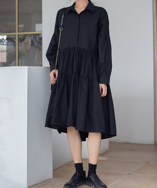 Bifrost（ビフレスト）の「ティアードシャツワンピース（シャツワンピース・レディース・ホワイト/ブラック・M/L）」の13枚目の写真