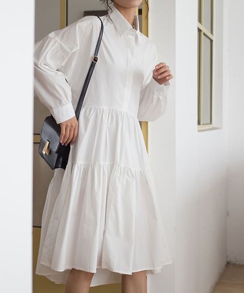 Bifrost（ビフレスト）の「ティアードシャツワンピース（シャツワンピース・レディース・ホワイト/ブラック・M/L）」の4枚目の写真