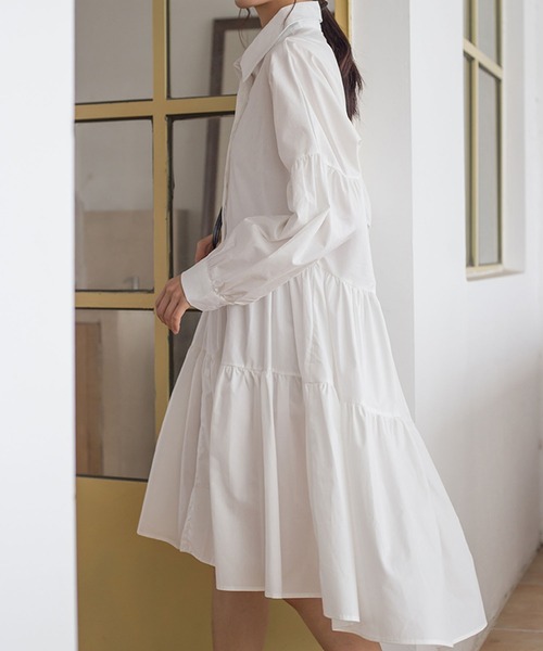 Bifrost（ビフレスト）の「ティアードシャツワンピース（シャツワンピース・レディース・ホワイト/ブラック・M/L）」の10枚目の写真