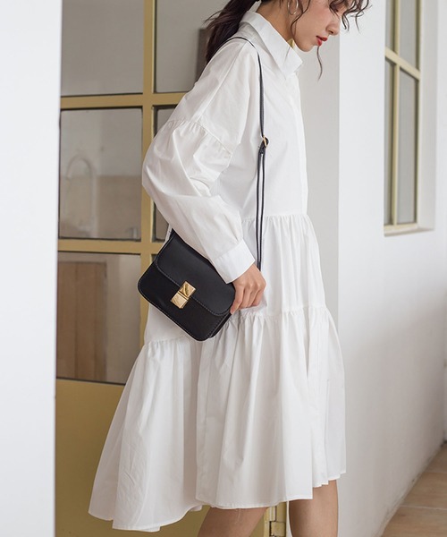 Bifrost（ビフレスト）の「ティアードシャツワンピース（シャツワンピース・レディース・ホワイト/ブラック・M/L）」の14枚目の写真