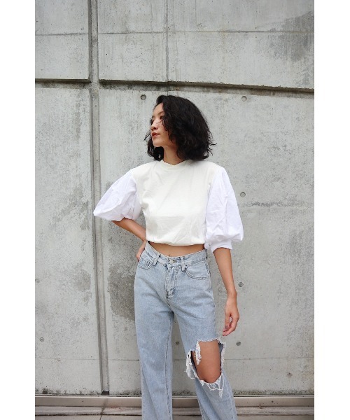 FIG&VIPER(フィグアンドバイパー)の「切替ボリュームSLTOP(Tシャツ/カットソー・レディース・ホワイト/ブラック・FREE)」の11枚目の写真